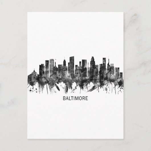 Baltimore Maryland Skyline BW Uitnodiging Briefkaart (Voorkant)