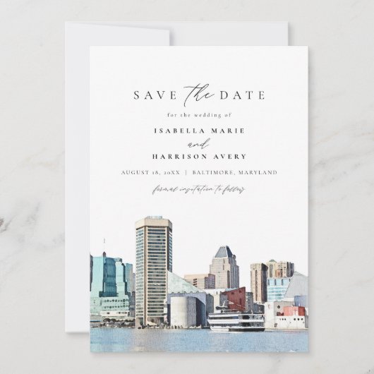 BALTIMORE Maryland Skyline Travel Save the Date Kaart (Voorkant)