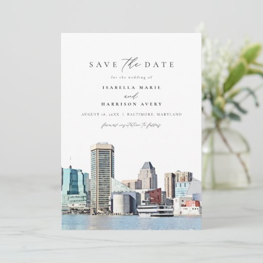 BALTIMORE Maryland Skyline Travel Save the Date Kaart (Staand voorkant)