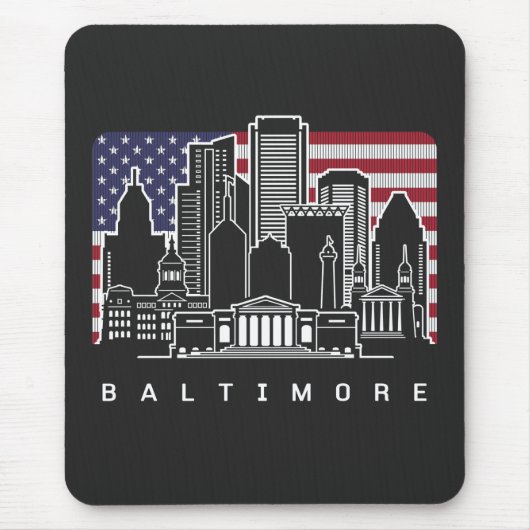 Baltimore Maryland Skyline USA Flag Muismat (Voorkant)