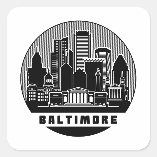 Baltimore Maryland Skyline Vierkante Sticker (Voorkant)