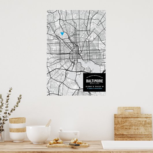 Baltimore, Maryland Stadsplattegrond + Markeer uw  Poster (Keuken)