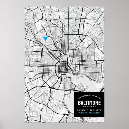 Baltimore, Maryland Stadsplattegrond + Markeer uw Poster (Voorkant)
