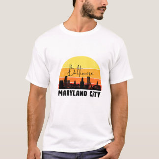 Baltimore Maryland Stadssilhouet Zonsondergang Ret T-shirt