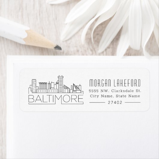 Baltimore, Maryland Stylized Skyline | Etiket (Insitu)