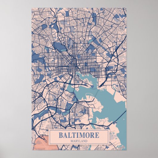 Baltimore Maryland USA Breezy City Map Travel Poster (Voorkant)
