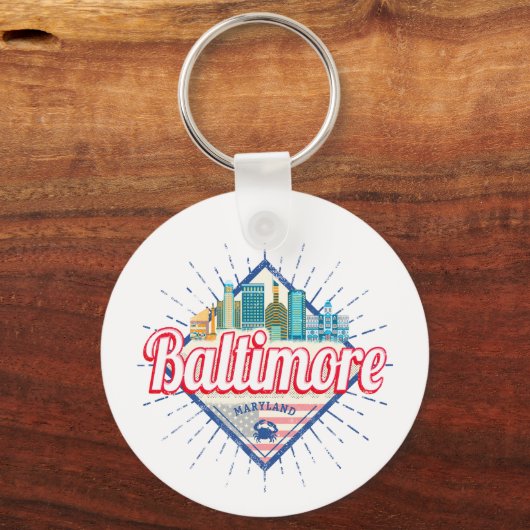 Baltimore Maryland Verenigde Staten Skyline Sleutelhanger (Voorkant)