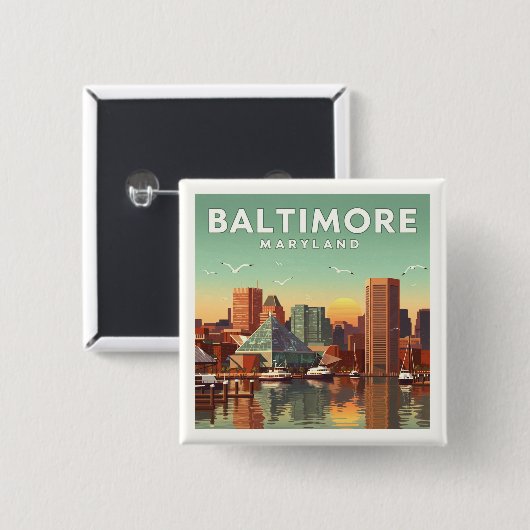  Baltimore Maryland Vierkante Button 5,1 Cm (Voorkant /achterkant)