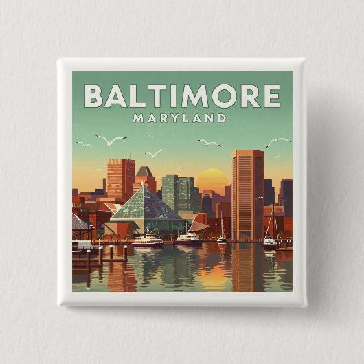 Baltimore Maryland Vierkante Button 5,1 Cm (Voorkant)