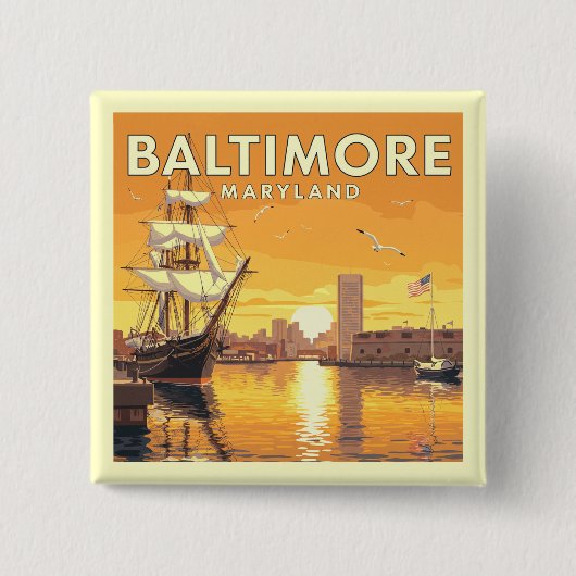  Baltimore Maryland Vierkante Button 5,1 Cm (Voorkant)