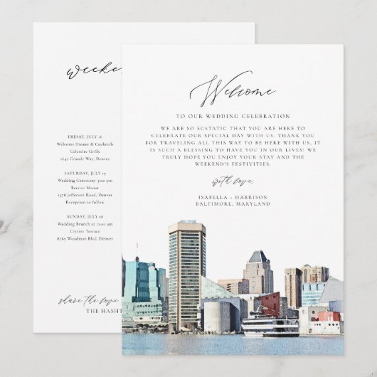 BALTIMORE MARYLAND Welkomstbrief Tijdlijn Kaart (Voorkant / Achterkant)