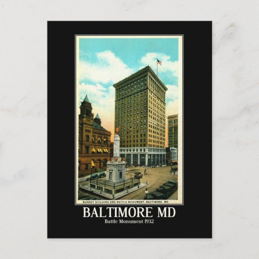 Baltimore MD, Battle Monument 1932  Inspire Briefkaart (Voorkant)