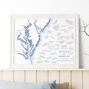 Baltimore MD Chesapeake Bay Kaart Trouw Gast Poster