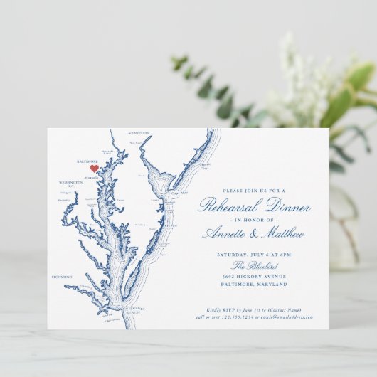 Baltimore MD Elegante bruiloft repetitie diner Kaart (Staand voorkant)