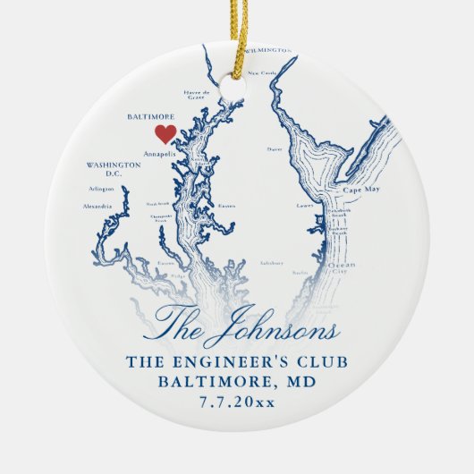 Baltimore MD Kaart Marine Trouwfoto Kerstmis Keramisch Ornament (Voorkant)