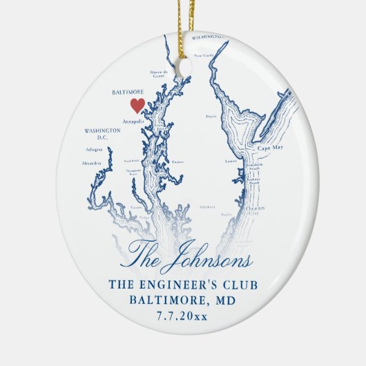 Baltimore MD Kaart Marine Trouwfoto Kerstmis Keramisch Ornament (Links)