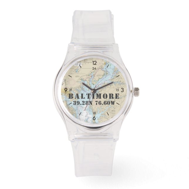 Baltimore MD Latitude Lengtegraad Nautical Boater' Horloge (Voorkant)