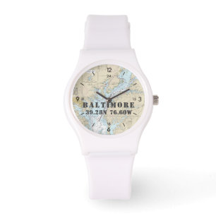 Baltimore MD Latitude Lengtegraad Nautical Boater' Horloge
