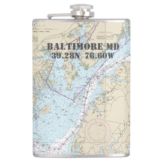 Baltimore MD Latitude Longitude Nautical Heupfles (Voorkant)