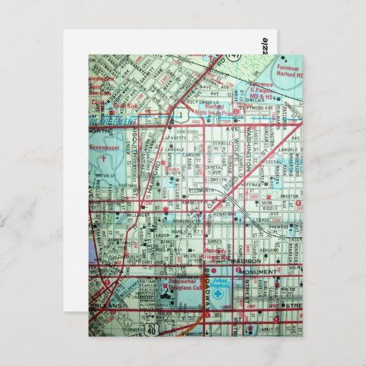 BALTIMORE, MD Map Briefkaart (Voorkant / Achterkant)