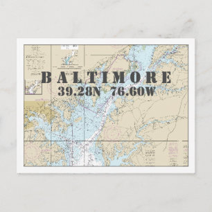 Baltimore MD Nautical Chart Lengtegraad Briefkaart