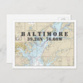 Baltimore MD Nautical Chart Lengtegraad Briefkaart (Voorkant / Achterkant)