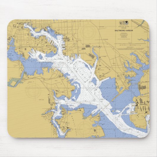 Baltimore, MD Nautical Harbour Chart Mousepad Muismat (Voorkant)