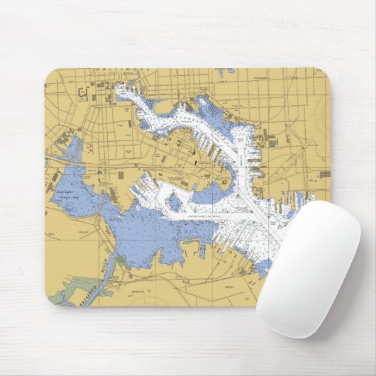 Baltimore, MD Nautical Harbour Chart Mousepad Muismat (Met muis)