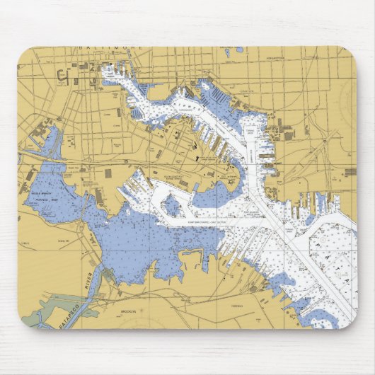 Baltimore, MD Nautical Harbour Chart Mousepad Muismat (Voorkant)