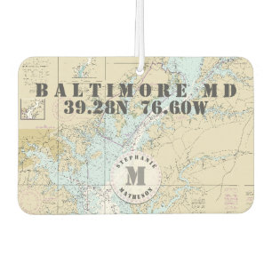 Baltimore MD Nautische Grafiek Monogram Varen Luchtverfrisser
