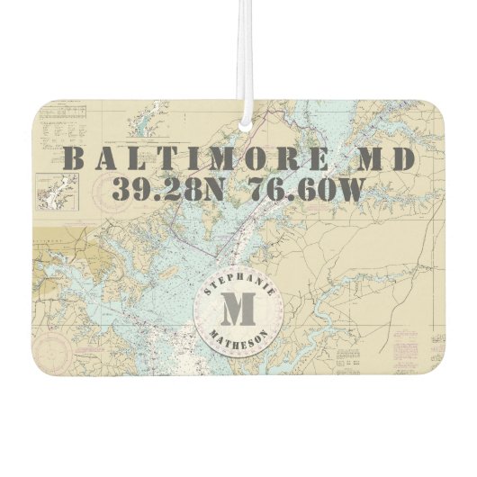 Baltimore MD Nautische Grafiek Monogram Varen Luchtverfrisser (Voorkant)