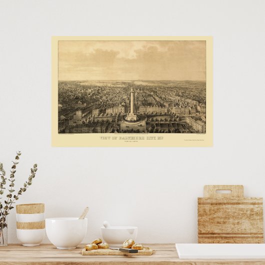 Baltimore, MD Panoramic Map - 1862 Poster (Keuken)