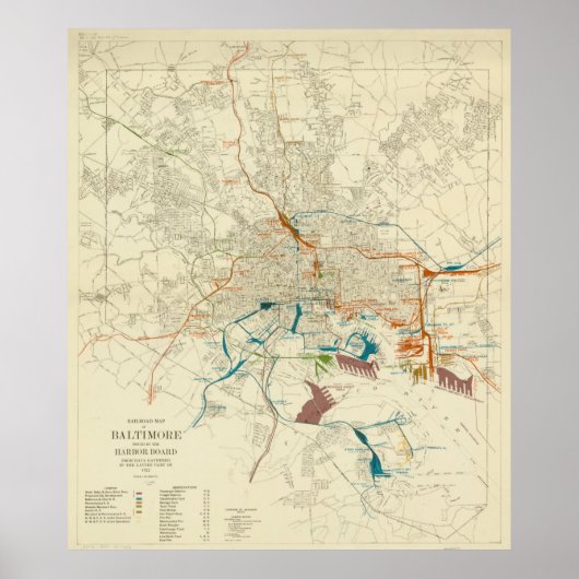 Baltimore MD Railroad Map (1922) Poster (Voorkant)