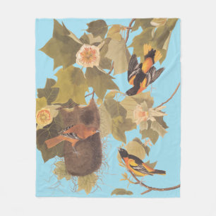 Baltimore Oriole Audubon Bird Family met Nest Fleece Deken