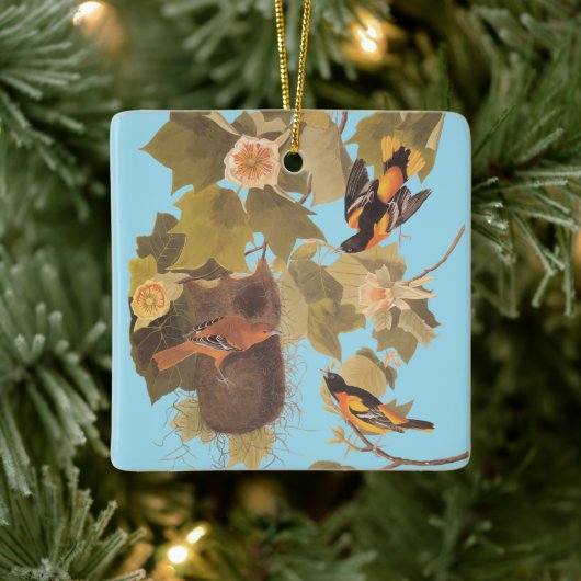 Baltimore Oriole Audubon Bird Family met Nest Keramisch Ornament (Boom)