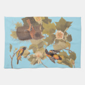 Baltimore Oriole Audubon Bird Family met Nest Theedoek (Horizontaal)