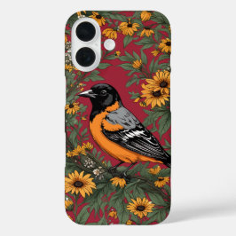 Baltimore Oriole Bird And Black Eyed Susan Flowers iPhone 16 Hoesje