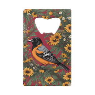 Baltimore Oriole Bird en Black Eyed Susan Bloemen Creditkaart Flessenopener