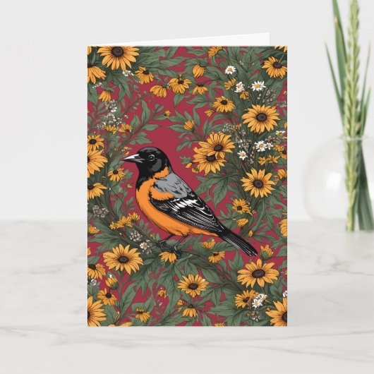 Baltimore Oriole Bird en Black Eyed Susan Bloemen Feestdagen Kaart (Voorkant)