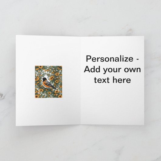 Baltimore Oriole Bird en Black Eyed Susan Bloemen Feestdagen Kaart (Binnen)