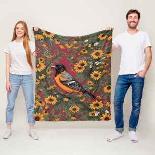 Baltimore Oriole Bird en Black Eyed Susan Bloemen Fleece Deken