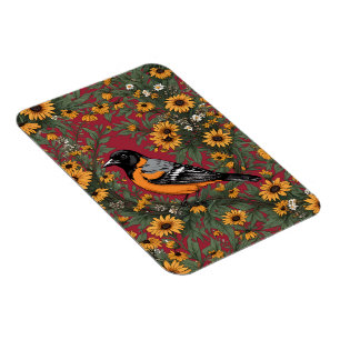 Baltimore Oriole Bird en Black Eyed Susan Bloemen Magneet