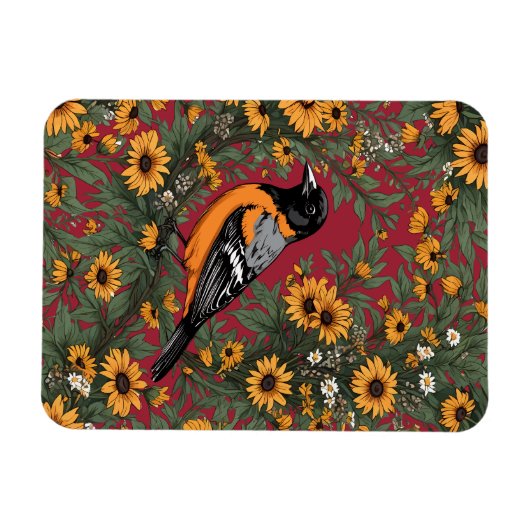 Baltimore Oriole Bird en Black Eyed Susan Bloemen Magneet (Horizontaal)