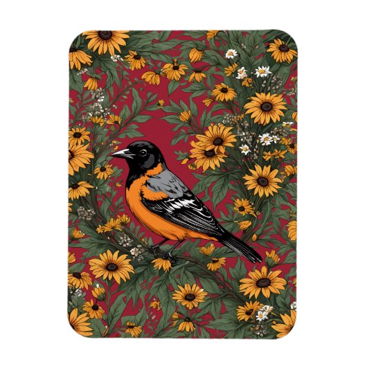 Baltimore Oriole Bird en Black Eyed Susan Bloemen Magneet (Verticaal)