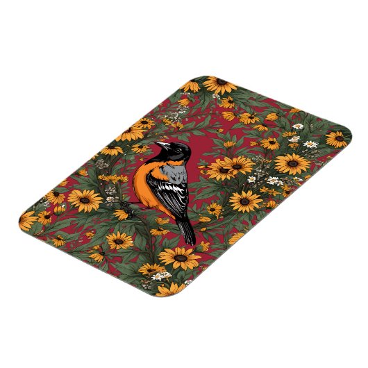 Baltimore Oriole Bird en Black Eyed Susan Bloemen Magneet (Linkerzijde)