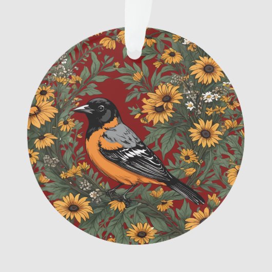 Baltimore Oriole Bird en Black Eyed Susan Bloemen Ornament (voorkant)