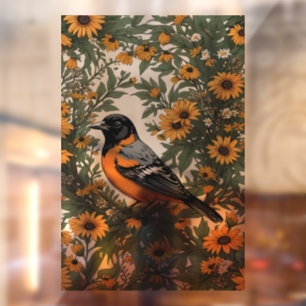 Baltimore Oriole Bird en Black Eyed Susan Bloemen Raamsticker