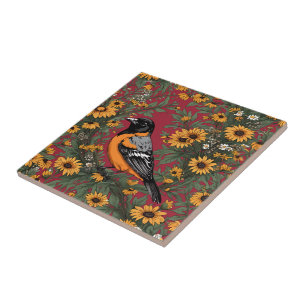Baltimore Oriole Bird en Black Eyed Susan Bloemen Tegeltje