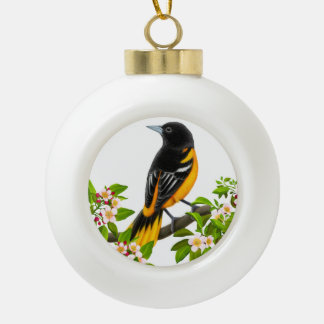 Baltimore Oriole Bird in Apple Blossom Ornament