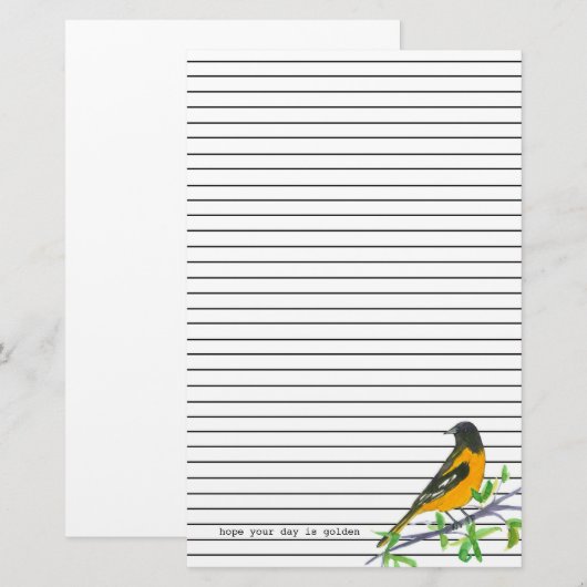 Baltimore Oriole Golden Day Black Lined Briefpapier (Voorkant / Achterkant)